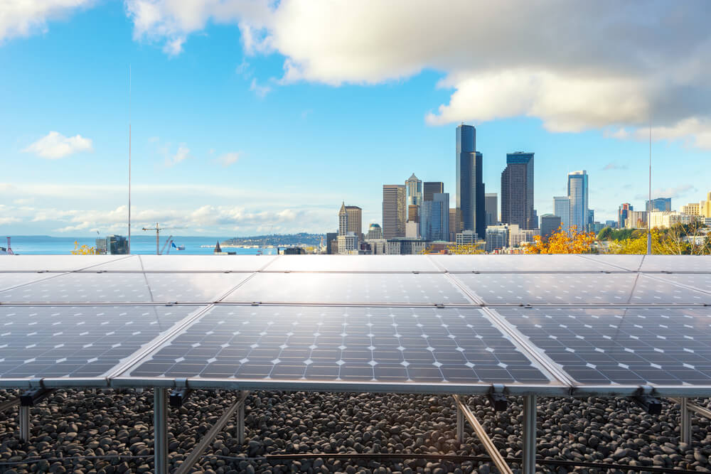 solar panels cityscape